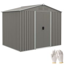 Outsunny 8 x 6ft Outdoor Garden Storage Shed, Metal Tool House with Ventilation and Sliding Doors, Light Grey