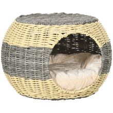 PawHut Wicker Cat House, Rattan Raised Cat Bed, Cosy Kitten Cave with Soft Washable Cushion, ?40 x 30cm