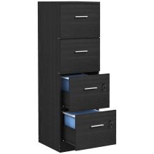 HOMCOM Four Drawer Lockable Filing Cabinet Black Wood Effect