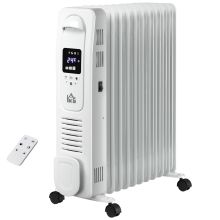  2720W Oil Filled Radiator, 11 Fin Portable Heater w/ Timer Remote Control White