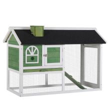 PawHut Wooden Rabbit Hutch and Run with Sliding Tray, Ramp, Water resistant Roof, for 2 4 Rabbits, Green