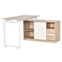  L-Shaped Home Office Writing Desk with Storage Shelf, Drawer, Corner PC Table Computer Workstation, Oak Beige White