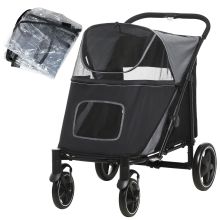 PawHut 4 Wheel Pet Stroller with Rain Cover for Medium and Large Dogs Black