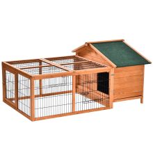 PawHut Wooden Rabbit Hutch Outdoor, Guinea Pig Hutch, Detachable Pet House Animal Cage with Openable Run & Roof Lockable Door Slide out Tray 146 x 95 x 69cm