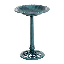 Outsunny Garden Bird Bath Outdoor Decrative Garden Feeder Stand with Scallop like Pattern, Time Worn Finish, 50cm, Green