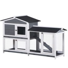 PawHut Wooden 2 Tier Rabbit Hutch w Tray Ramp Grey