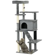 PawHut Cat Tree Tower for Indoor Cats, with Scratching Post, Cat House, Toy, Grey