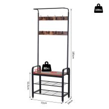  Hallway Organiser Unit Industrial Vintage Hanger for Coats Bags Shoes Freestanding Metal Frame w/ 8 Hook 2 Shelves