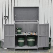  Outdoor Garden Storage Shed Tool Wooden Box Double Doors w/ Shelf Hinged Roof