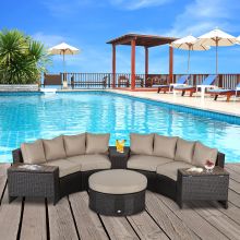  8 PCs Rattan Garden Furniture Set Rattan Sofa Set w/ Side Table & Cushioned