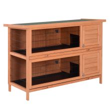 PawHut Rabbit Hutch Outdoor Guinea Pig Hutch Bunny Cage with No Leak Trays, Divider, 136 x 50 x 93cm, Orange