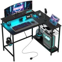 HOMCOM Reversible 'L' LED Light Gaming Work Desk Black