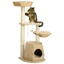 PawHut Cat Tree Activity Centre, with Cattail, Bed, Cat House, Sisal Post, Ball Natural Tone