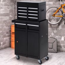 DURHAND Steel 4-Drawer Duo-Door Rolling Tool Cabinet Tool Chest On Wheels Black