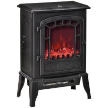 HOMCOM Free standing Electric Fireplace Stove, Fireplace Heater with Realistic Flame Effect, Overheat Safety Protection, 1000W 2000W, Black