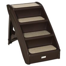 PawHut Foldable Four Step Pet Stairs, for Cats, Small Miniature Dogs, with Non Slip Mats 62 x 38 x 49.5cm Brown