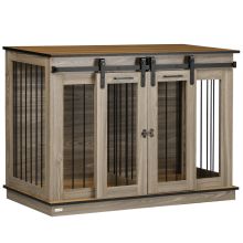 PawHut Dog Crate Furniture for Large Dogs, Double Dog Cage for Small Dogs, with Sliding Doors Oak Tone