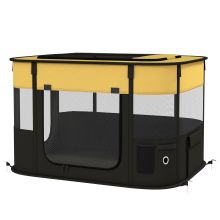 PawHut Foldable Dog Pen with Storage Bag for Indoor Outdoor Use, Portable Pet playpen, with Ground Stakes Yellow