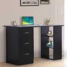  Computer Desk Writing Desk Office Table W/ 3 Shelf Drawers 120Wx49Dx72H cm-Black