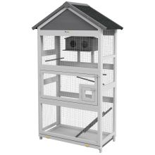 PawHut Wooden Bird Cage, with Stand, for Finches, Parakeets, Small birds Grey