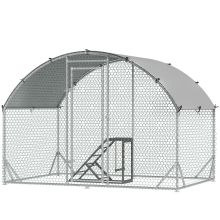 PawHut Walk In Chicken Run, Metal Chicken Coop with Cover, Outdoor Hen Poultry House Cage with Chicken Activity Shelf, for Chickens, Rabbits, Ducks, 2.8 x 1.9 x 2m