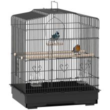 PawHut Large Metal Bird Cage with Stand, Perches, Food Bowls, Swing for Budgie, Parakeet, 46.5 x 36 x 59cm, Black