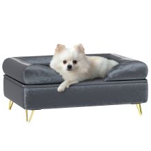 PawHut Cat Sofa Pet Couch w Removable Backrest, Soft Cushion, Washable Cover, for Small and Medium Sized Dogs, Grey