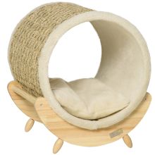 PawHut Raised Cat House, with Scratcher Beige