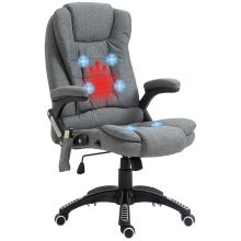 Vinsetto Massage Recliner Chair Heated Office Chair with Six Massage Points Linen Feel Fabric 360? Swivel Wheels Grey