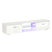  TV Stand Cabinet High Gloss Door W/ LED RGB Lights, Remote Control Storage White