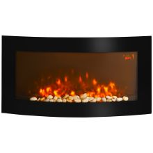 HOMCOM Led Wall Mounted Fireplace Curved Glass Electric Fire Place Fire Place 7 Colour Side Lights Slimline, 1000 2000W, 89.2cm x 48cm