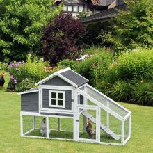 PawHut Chicken Coop, Rabbit Hutch, Hen House, Wooden Poultry Habitat with Outdoor Run, Nesting Box, Slide Out Tray, Lockable Doors, Ramp, Window, 176 x 66 x 110cm, White