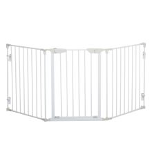 PawHut Pet Safety Gate, 3 Panels Playpen Fireplace, Metal Fence, Stair Barrier, Room Divider w Walk Through Door White