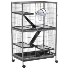 PawHut Small Animal Cage for Chinchilla Ferret Kitten on Wheels with Hammock Removable Tray, Silver Grey