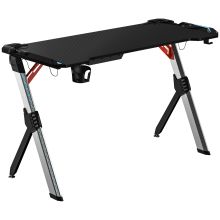 HOMCOM Gaming Desk with LED Lights, 120 x 60cm Computer Desk, Gaming Table with Carbon Fibre Tabletop, Cup Holder, Headphone Hook, Cable Management, Black