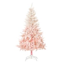  5ft Artificial Christmas Tree Holiday Home Decoration with Metal Stand, Automatic Open, White and Pink