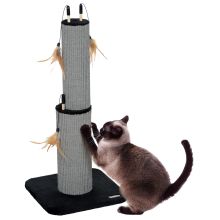 PawHut 78cm 2 in 1 Cat Scratching Post with 3 Toy Feathers, Black