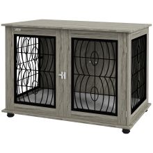 PawHut Indoor Dog Crate Furniture End Table with Soft Washable Cushion, Lockable Front Door, for Large Dogs Grey