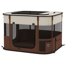 PawHut Foldable Dog Pen with Storage Bag for Indoor Outdoor Use, Portable Pet playpen, with Ground Stakes Brown