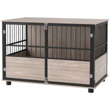 PawHut 100cm Furniture Style Dog Crate Dog Cage End Table Indoor with 3 Doors Soft Washable Cushion, for Large Sized Dogs