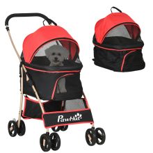 PawHut 3 In 1 Detachable Pet Stroller, for Extra Small and Small Dogs Red