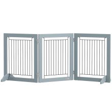 PawHut Foldable Pet Gate, with Three Panels & Two Support Feet Grey