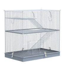 PawHut 3 Level Metal Hamster Cage Platform Feeding Habitat Easy Clip Base Ladder, Grey