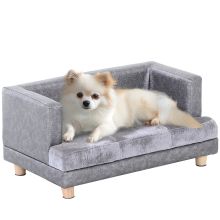 PawHut Dog Sofa Bed for Small Sized Dogs, Elevated Pet Chair with PU Cover, Soft Cushion, Cat Couch Lounger with Anti slip Legs Grey