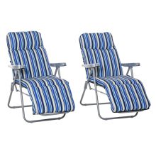 Set of 2 Foldable Patio Sun Lounger Adjustable Garden Recliner Seat Blue & White