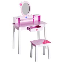 HOMCOM Kids Dressing Table W/Stool Set-Pink