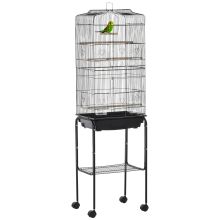 PawHut Bird Cage Budgie Cages for Finch Canary Parakeet with Stand Wheels Slide out Tray Accessories Storage Shelf, Black 46.5 x 36 x 157 cm