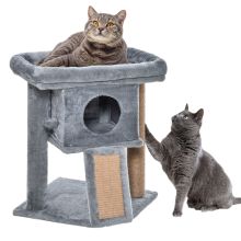 PawHut Cat Tree Tower for Indoor Cats Cat Scratching Post Climbing Activity Centre w Jute Scratching Pad, Toy Ball, Cat House Grey