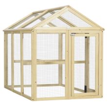 PawHut Large Chicken Run, Wooden Chicken coop, with Combinable Design Natural Wood Finish