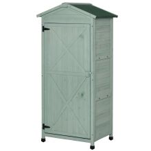  Wooden Garden Cabinet 3-Tier Storage Shed Lockable Organizer w/ Hooks Foot Pad